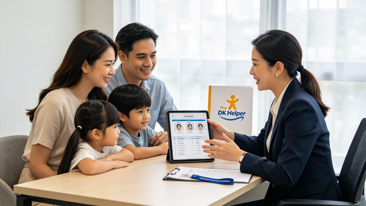 Singapore family meeting with a consultant from a legitimate Indonesian maid agency to discuss hiring an Indonesian helper