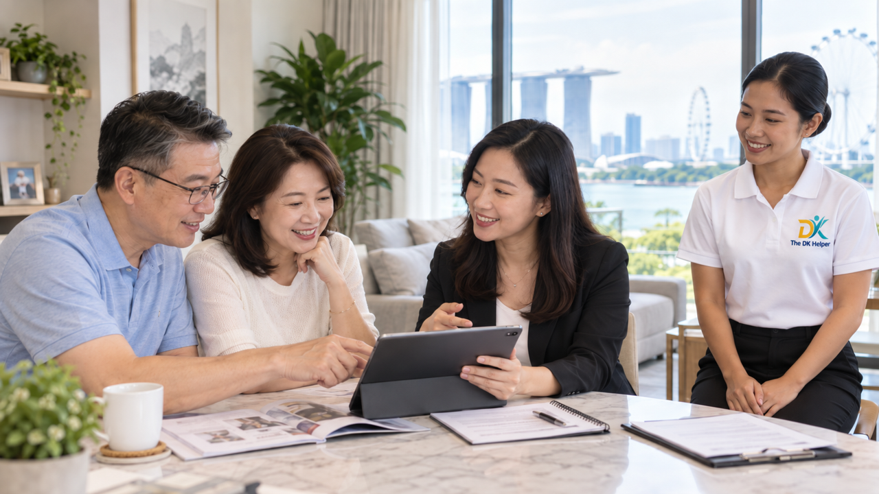 Singapore family comparing trusted Indonesian maid agencies before hiring an Indonesian domestic helper in 2026